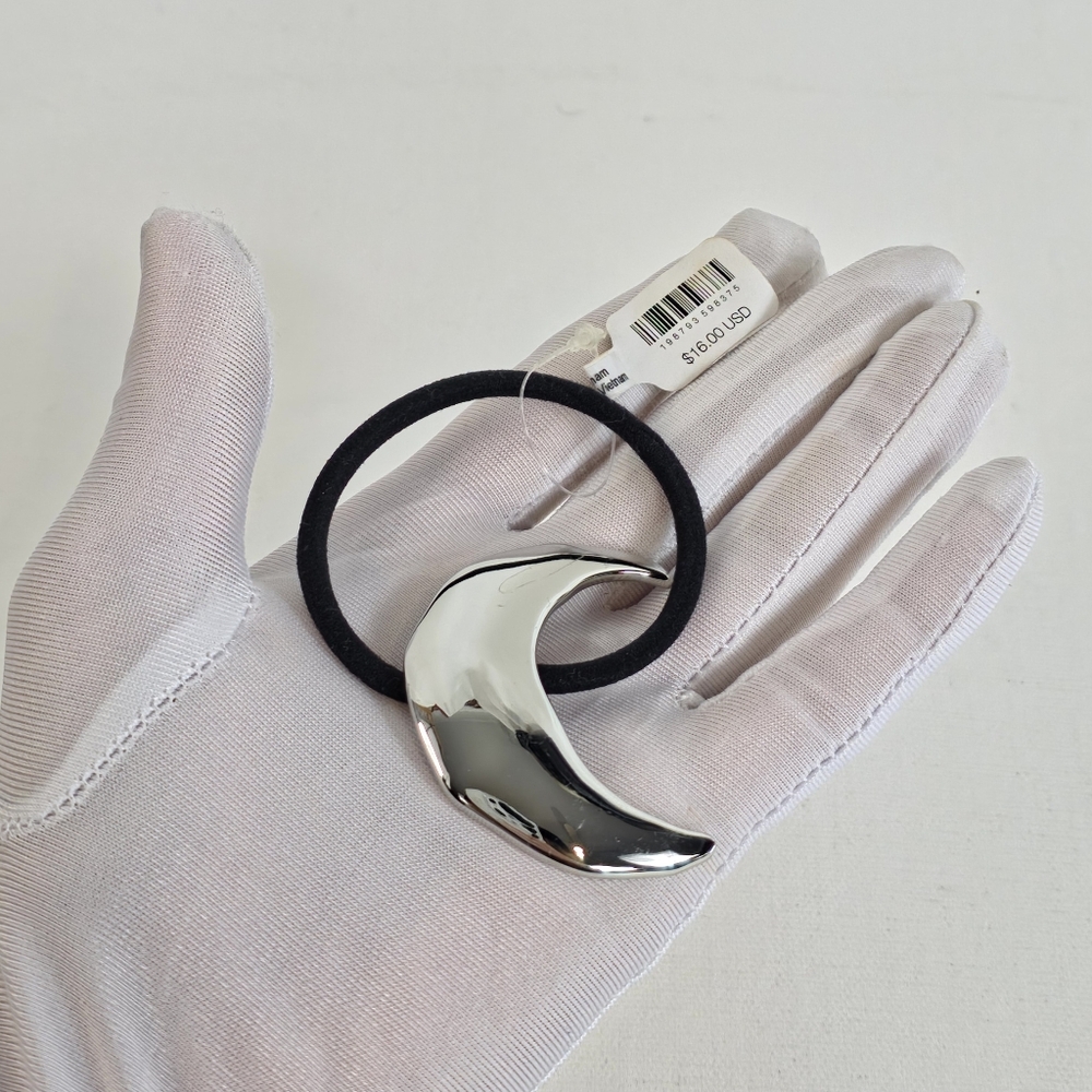 Free People Crescent Moon Pony Holder Hair Tie Accessories Silver Tone - Picture 4 of 7